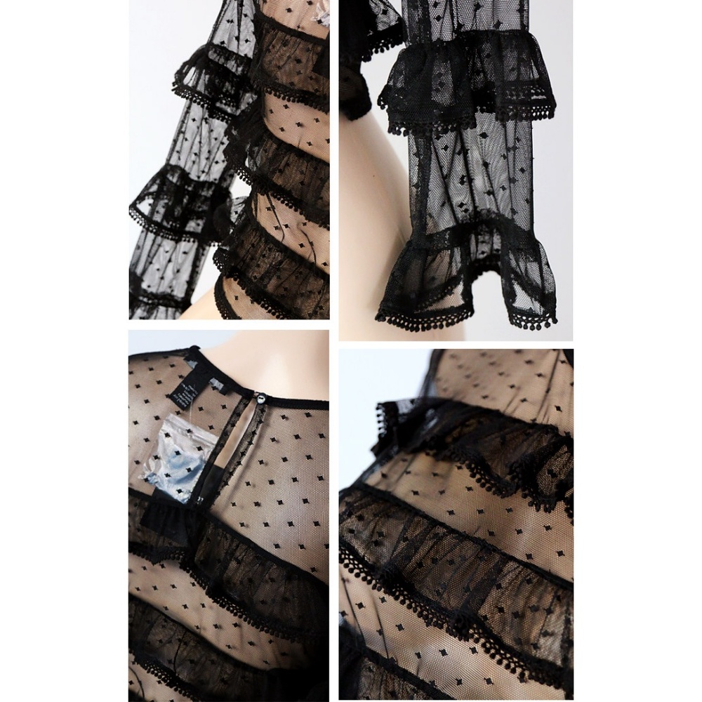 Last ☝️ Sheer Mesh Polka Dot Ruffle Crop Lace Top - Picture 4 of 8
